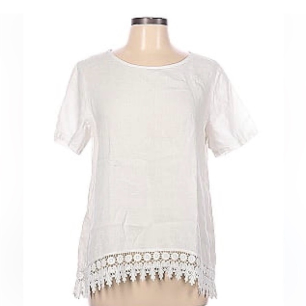 NEW Terzo Millennio White Linen Top w/ Lace Trim Sz L